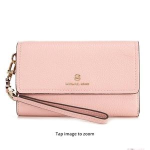NWT Michael Kors Pink w/Gold Hardware & Charm, Large Flap Phone Wristlet